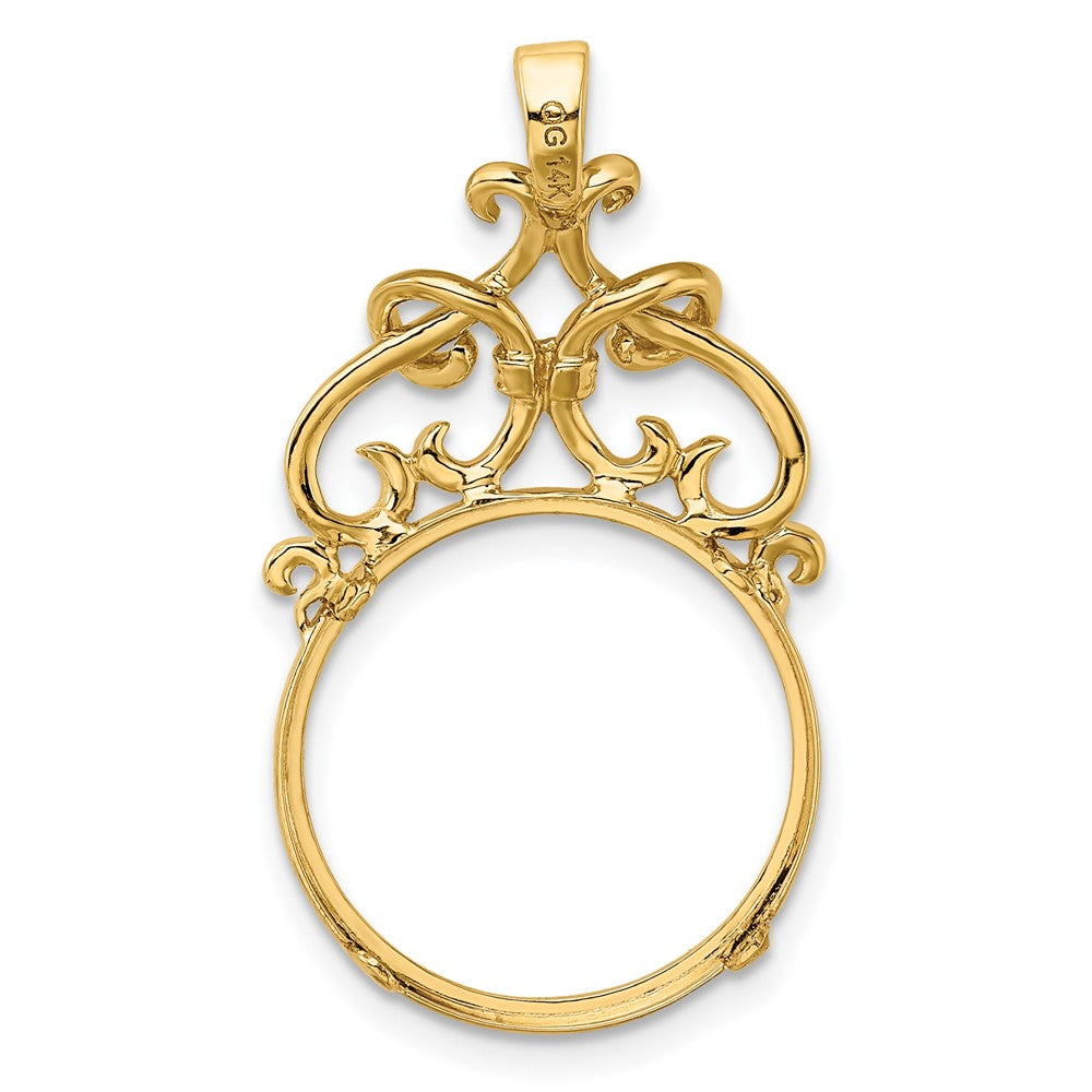 Wideband Distinguished Coin Jewelry 14k Polished Fancy Filigree Top 16.5mm Prong Coin Bezel Pendant