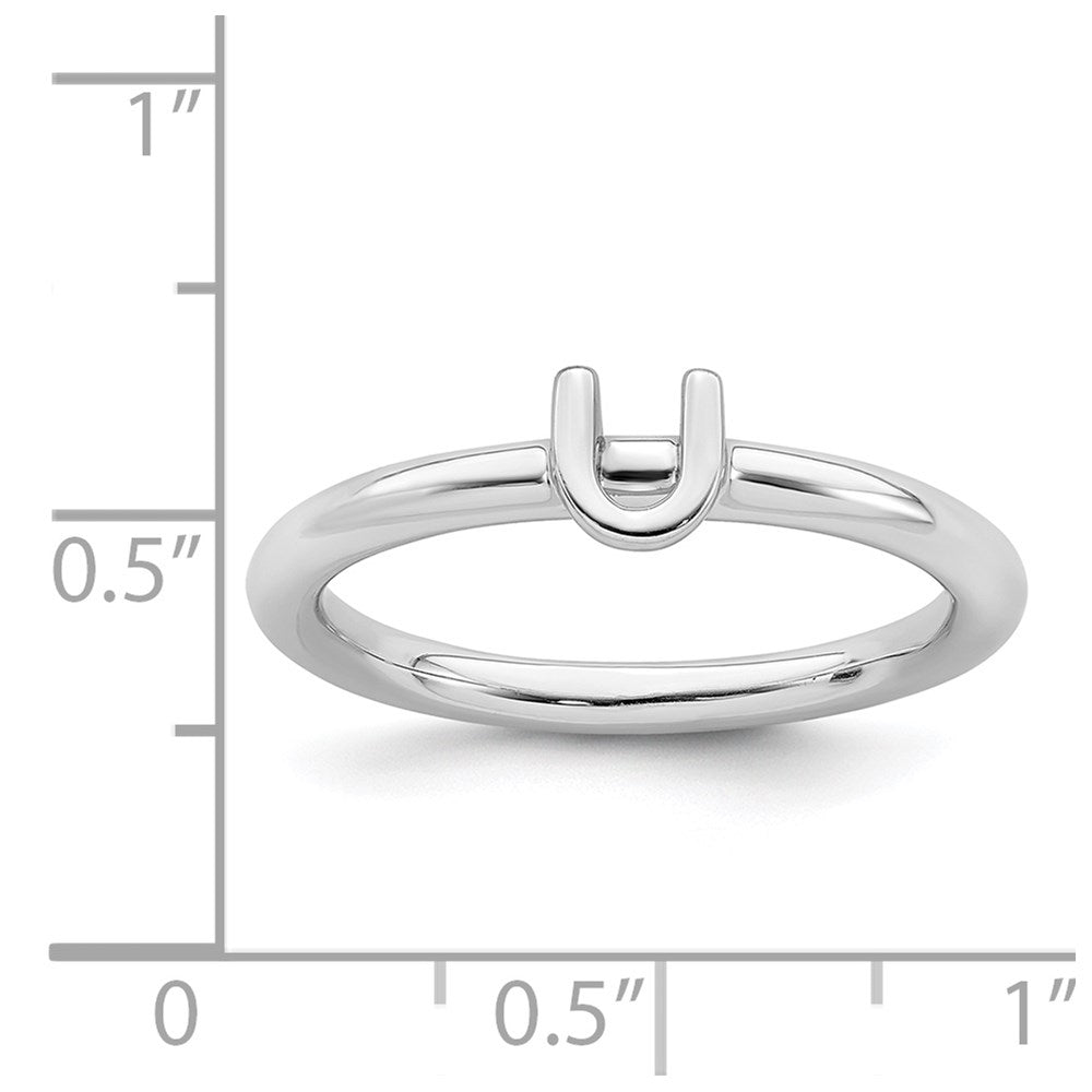 Sterling Silver Stackable Expressions Rhodium Letter U Ring