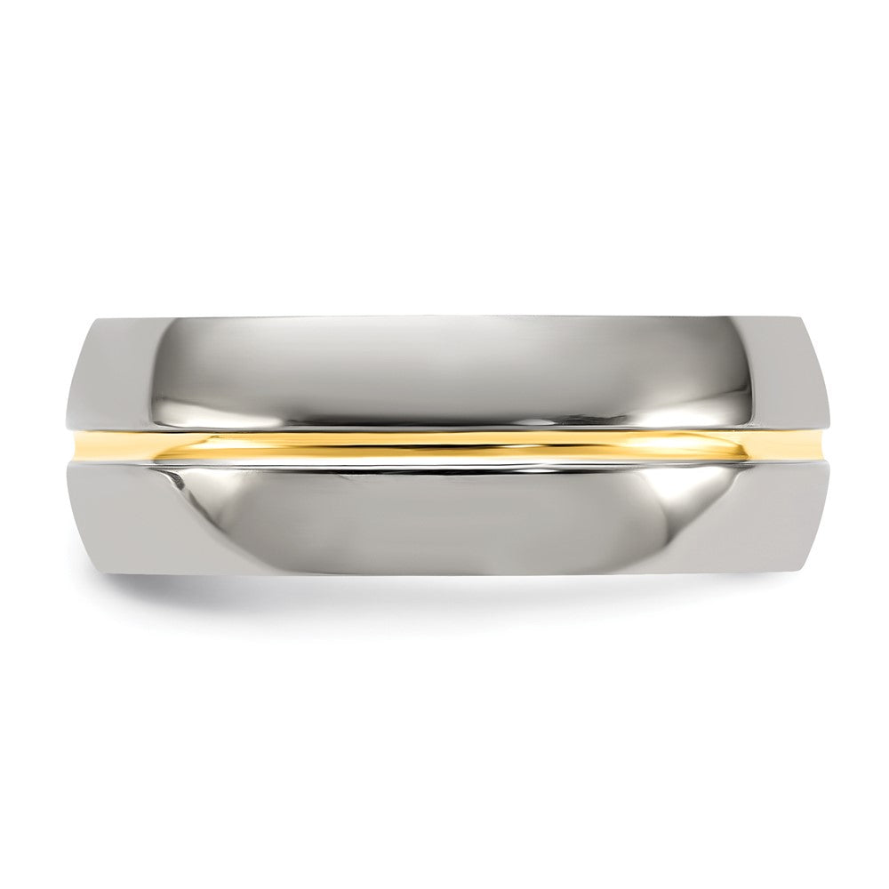 Titanium Yellow IP-plated Grooved 8mm Polished Band Size - 10.5
