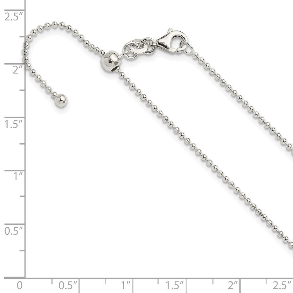 Sterling Silver Polished Beaded Adjustable Necklace 24 Inches