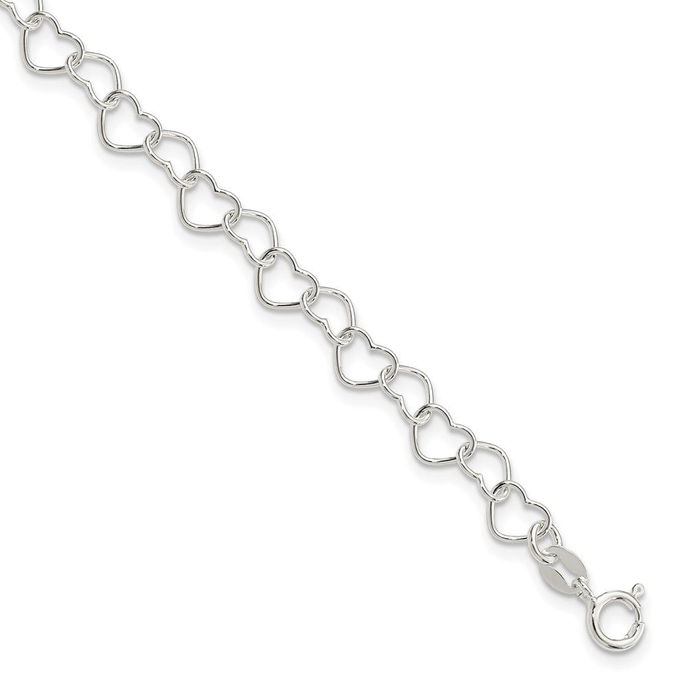 Sterling Silver 7inch Polished Fancy Heart Link Bracelet 7 inches
