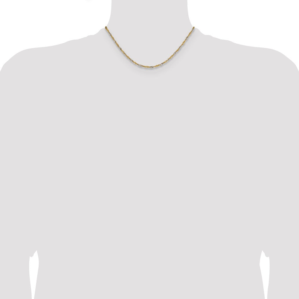 14k Yellow Gold with Rhodium 1.9mm Singapore Chain