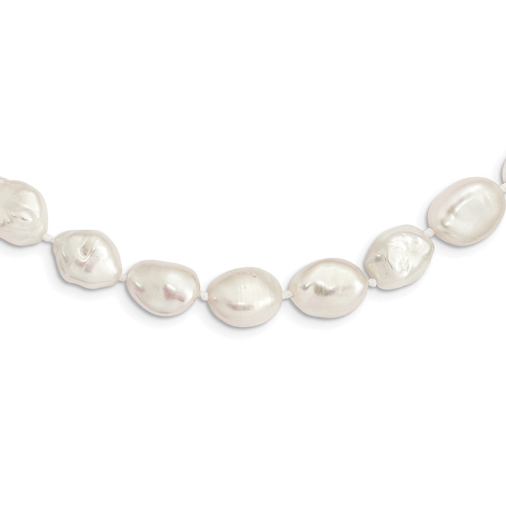 Sterling Silver Rhodium-plated 11x14mm White Keshi Freshwater Cultured Pearl 18 inch Necklace 18 Inches