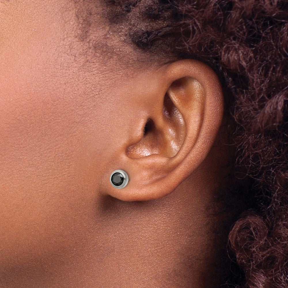 Stainless Steel Polished 5mm Bezel Black CZ Stud Post Earrings