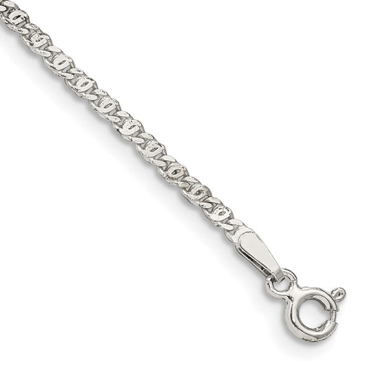 Sterling Silver 2mm Fancy Anchor Pendant Chain Anklet 10 inches