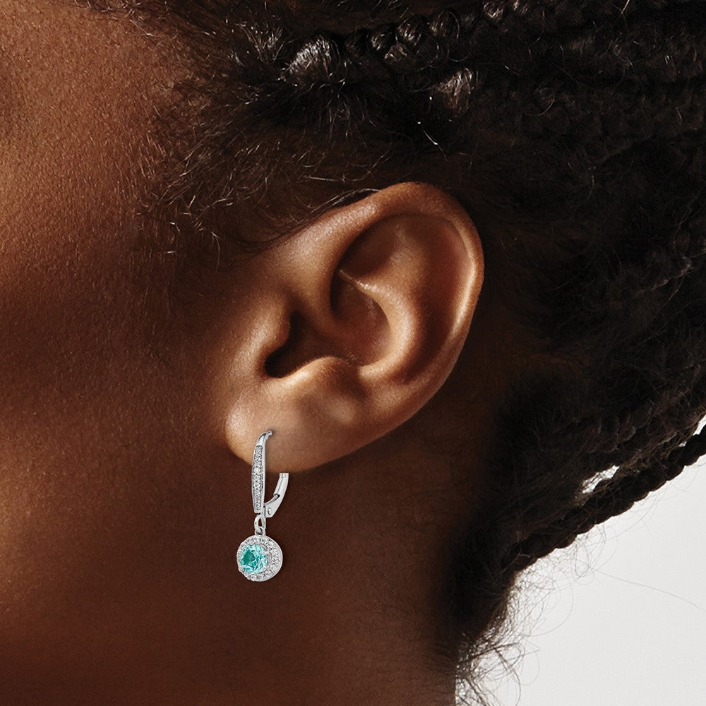 Pure Serenity 14K White Gold 1/4 Carat Lab Grown Diamond VS/SI+ G+ & Lab Created Paraiba Leverback Dangle Earrings
