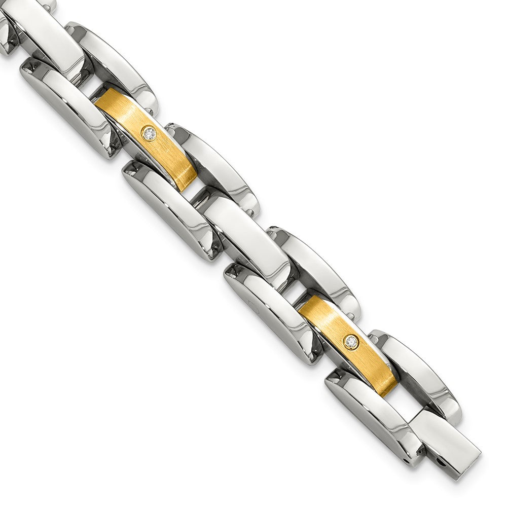 Stainless Steel w/14k Accent 8.25in Brushed & Polished w/Diamonds Bracelet 8.5 inches