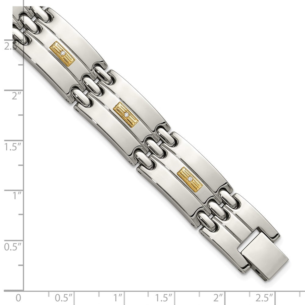 Chisel Stainless Steel Polished with 14K Gold Accent and 1/15ct. Diamond 8.5 inch Link Bracelet 8.5 inches