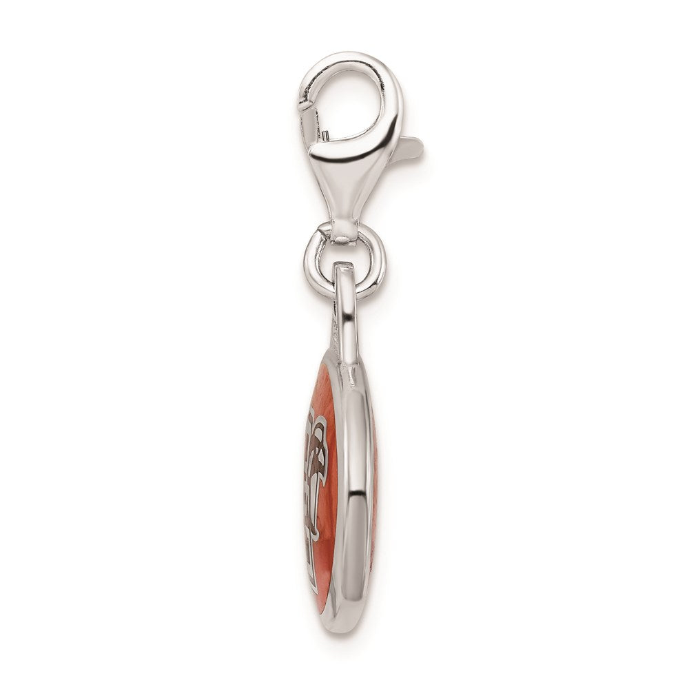 Amore La Vita Sterling Silver Rhodium-plated Polished Enameled Bowling Green University Charm with Fancy Lobster Clasp
