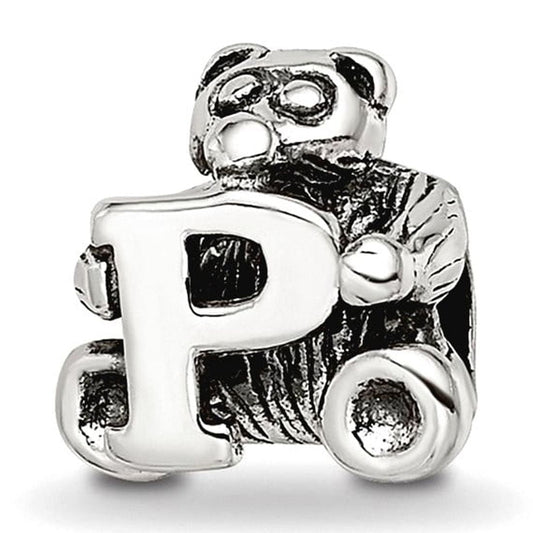925 Sterling Silver Artisan Oxidized Reflections Letter Name Personalized Monogram Initial P Bead Charm 7.27x7.27mm Wide