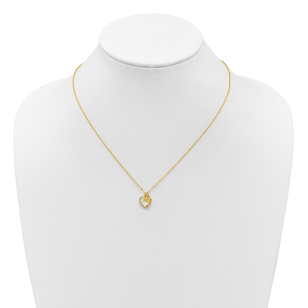 SS Gold-tone MOP and CZ Heart and Dolphin 16in w/2in Ext Necklace 16 Inches