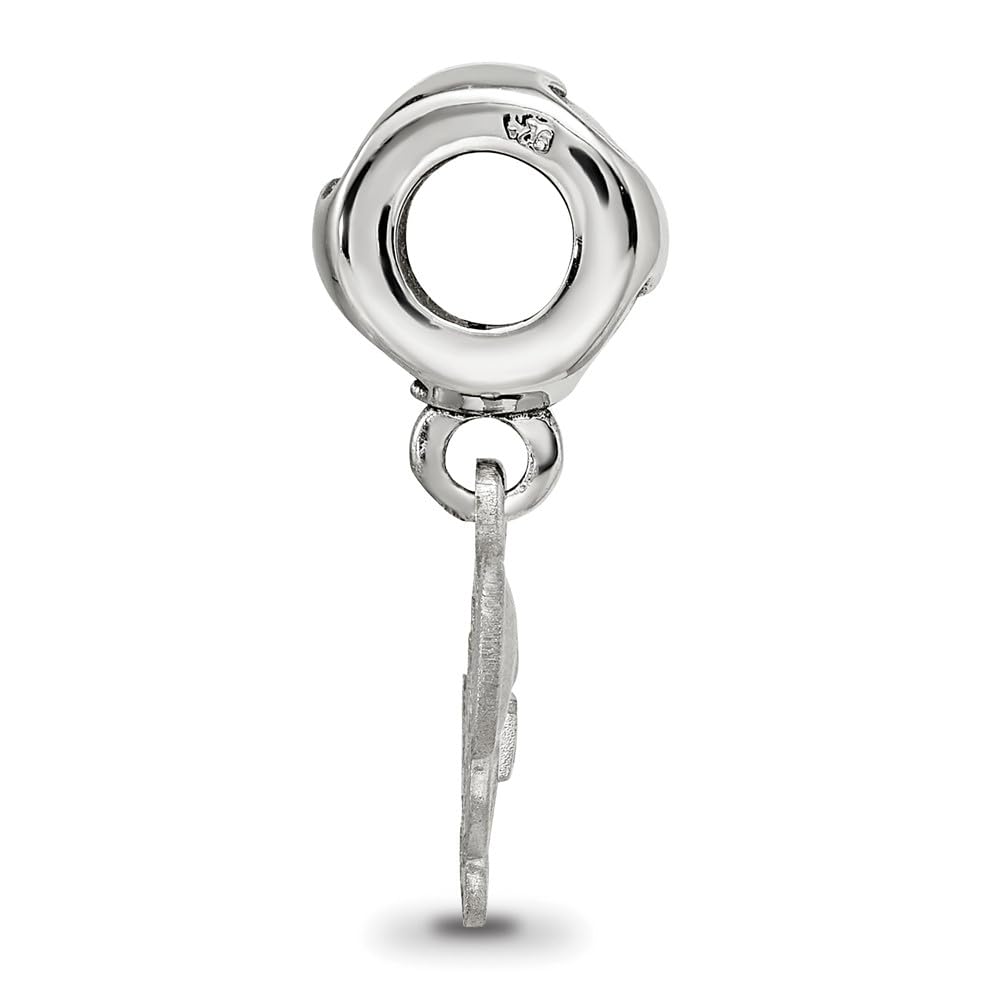 Sterling Silver Rhodium-plated LogoArt Delta Zeta Turtle on Heart Bead