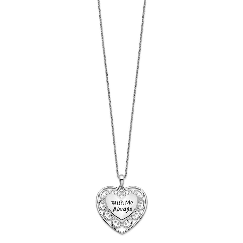Sentimental Expressions Sterling Silver Rhodium-plated Antiqued With Me Always 18in Heart Necklace 18 Inches