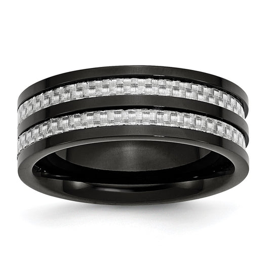 Titanium Polished Black IP-plated w/Grey Carbon Fiber Inlay 8mm Band Size - 11.5