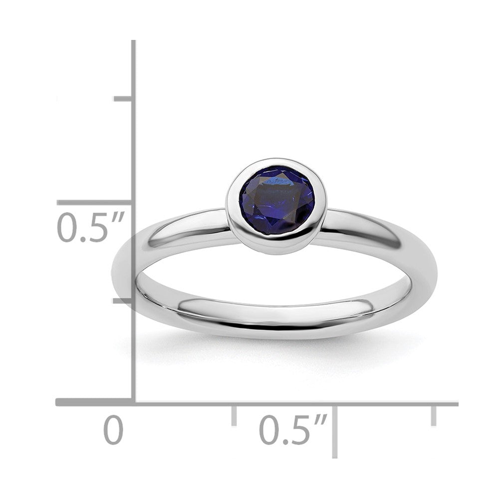 Sterling Silver Stackable Expressions Low 5mm Round Cr. Sapphire Ring Size -9