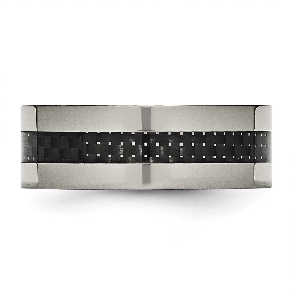 Titanium Polished w/Black Carbon Fiber Inlay Flat 8mm Band Size - 7.5