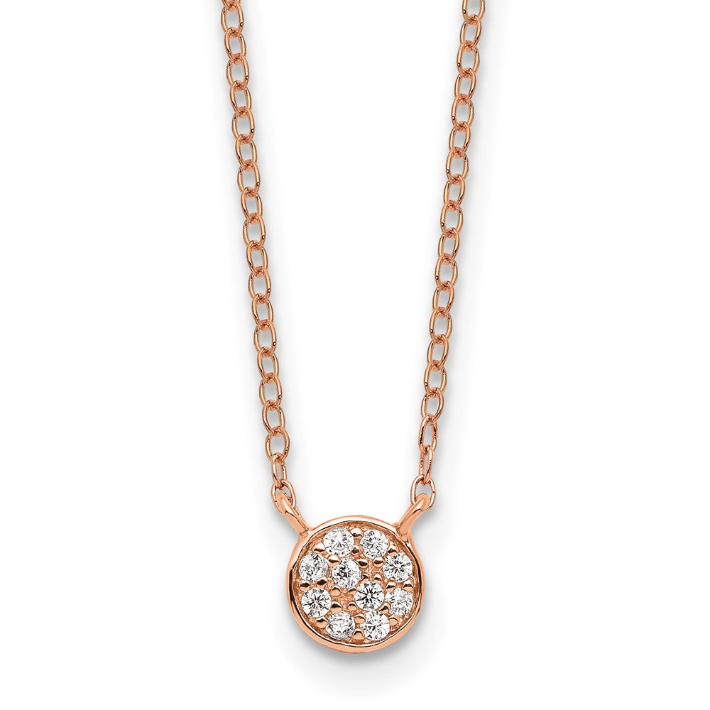 Cheryl M Sterling Silver Rose Gold-plated Polished CZ Cluster Circle 16 Inch with 2 Inch Extension Necklace