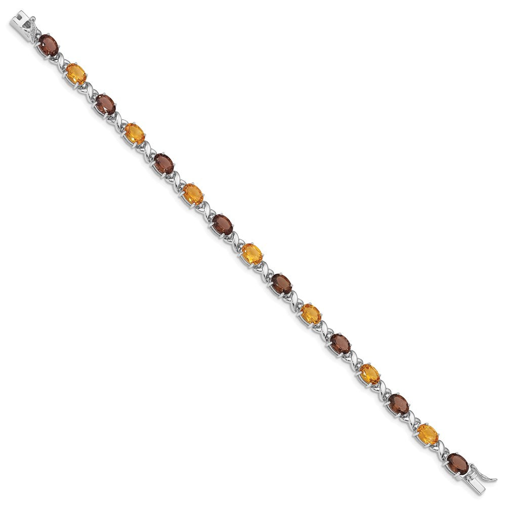 Sterling Silver Rhod-pltd Smoky Quartz/Citrine/Wh.Topaz Bracelet 7.5 inches