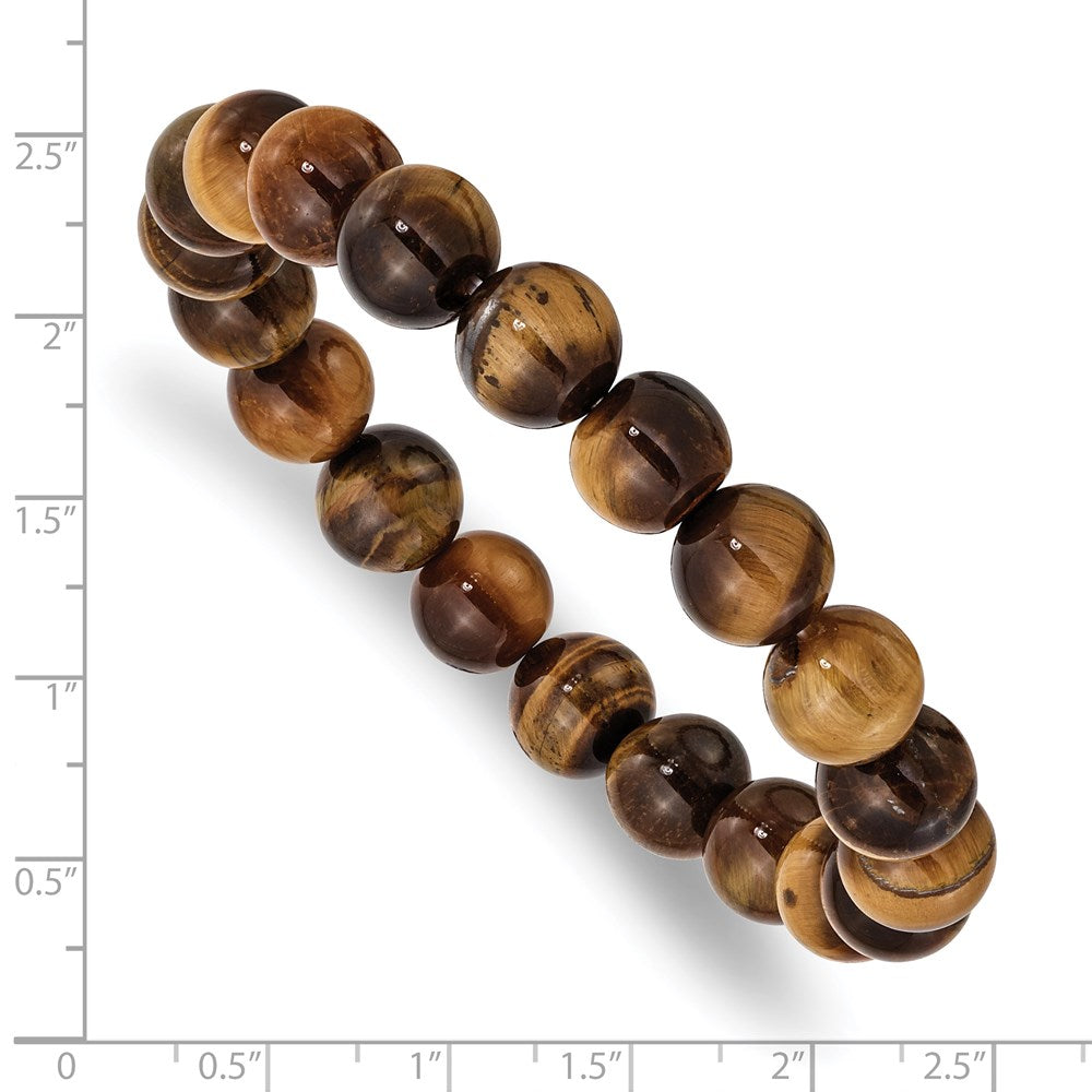 Yellow Tiger's Eye Agate Beaded Stretch Bracelet 6.5 inches