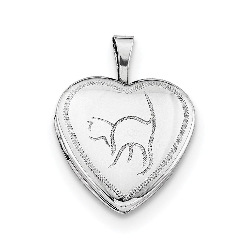 Sterling Silver Rhodium-plated 16mm Cat Heart Locket Necklace 18 Inches