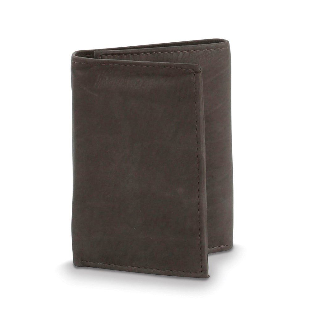 Brown Leather 9-Slot Trifold Wallet with Center Flap and ID Window QGM20645