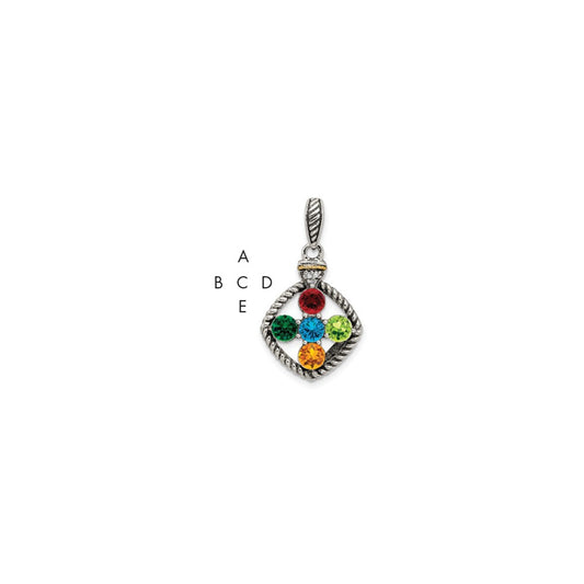 Sterling Silver Antiqued w/14k 5-stone w/Diamond Mothers Pendant Semi-Mount