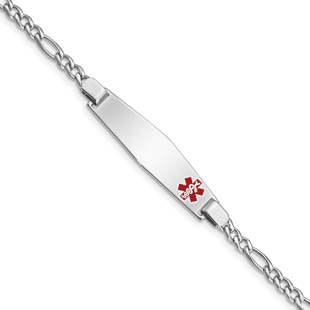 Sterling Silver Rhodium-plated Medical ID Figaro Link Bracelet 7 inches
