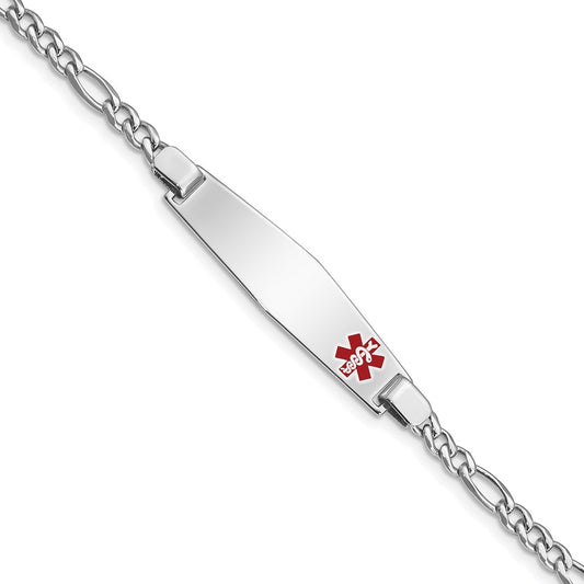 Sterling Silver Rhodium-plated Medical ID Figaro Link Bracelet 7 inches