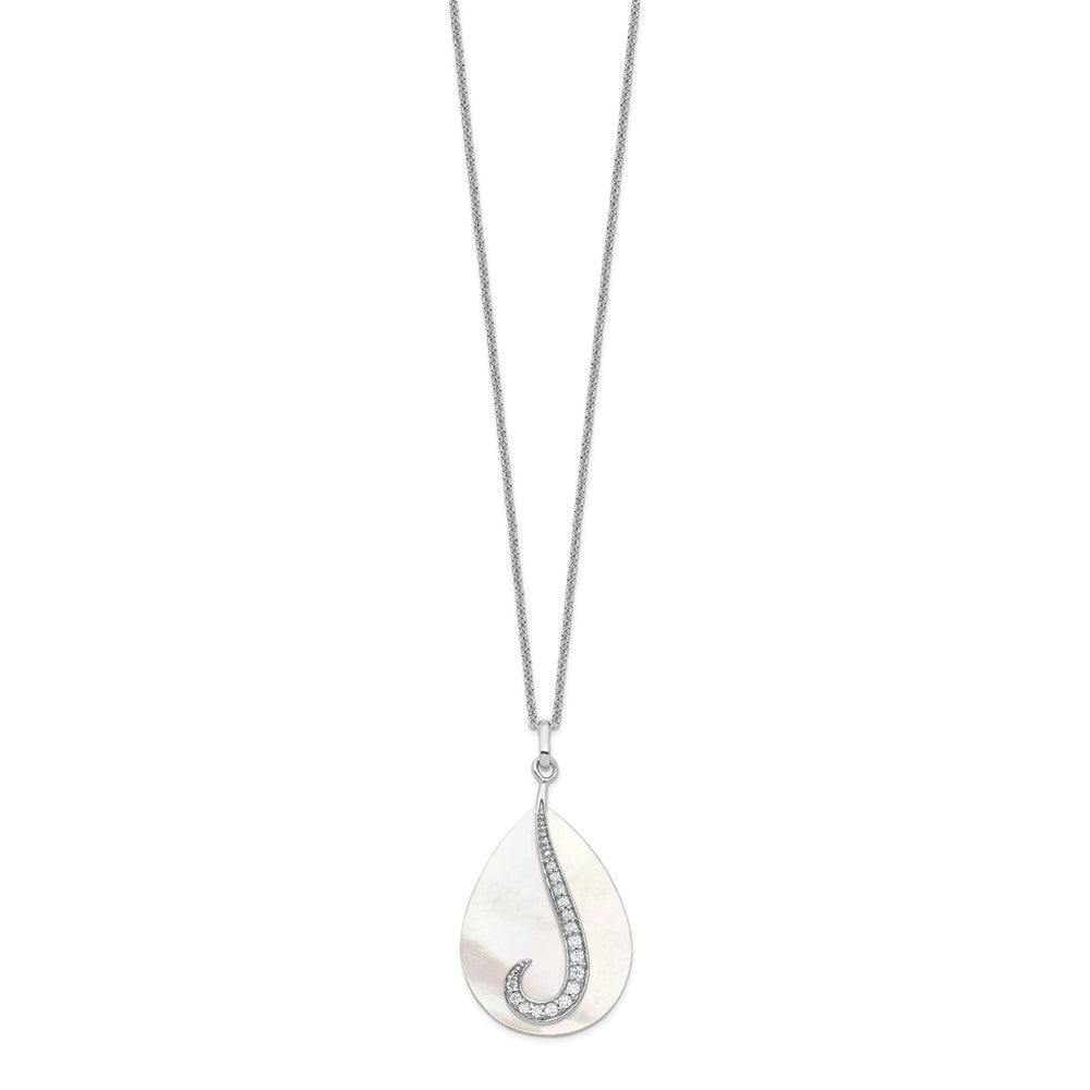 Sentimental Expressions Sterling Silver Rhodium-plated Mother of Pearl CZ Tear From Heaven 18in Necklace 18 Inches