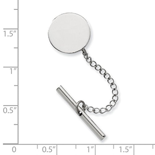 Kelly Waters Rhodium-plated Polished Round Engravable Tie Tac with Safety Chain Q-GP3775