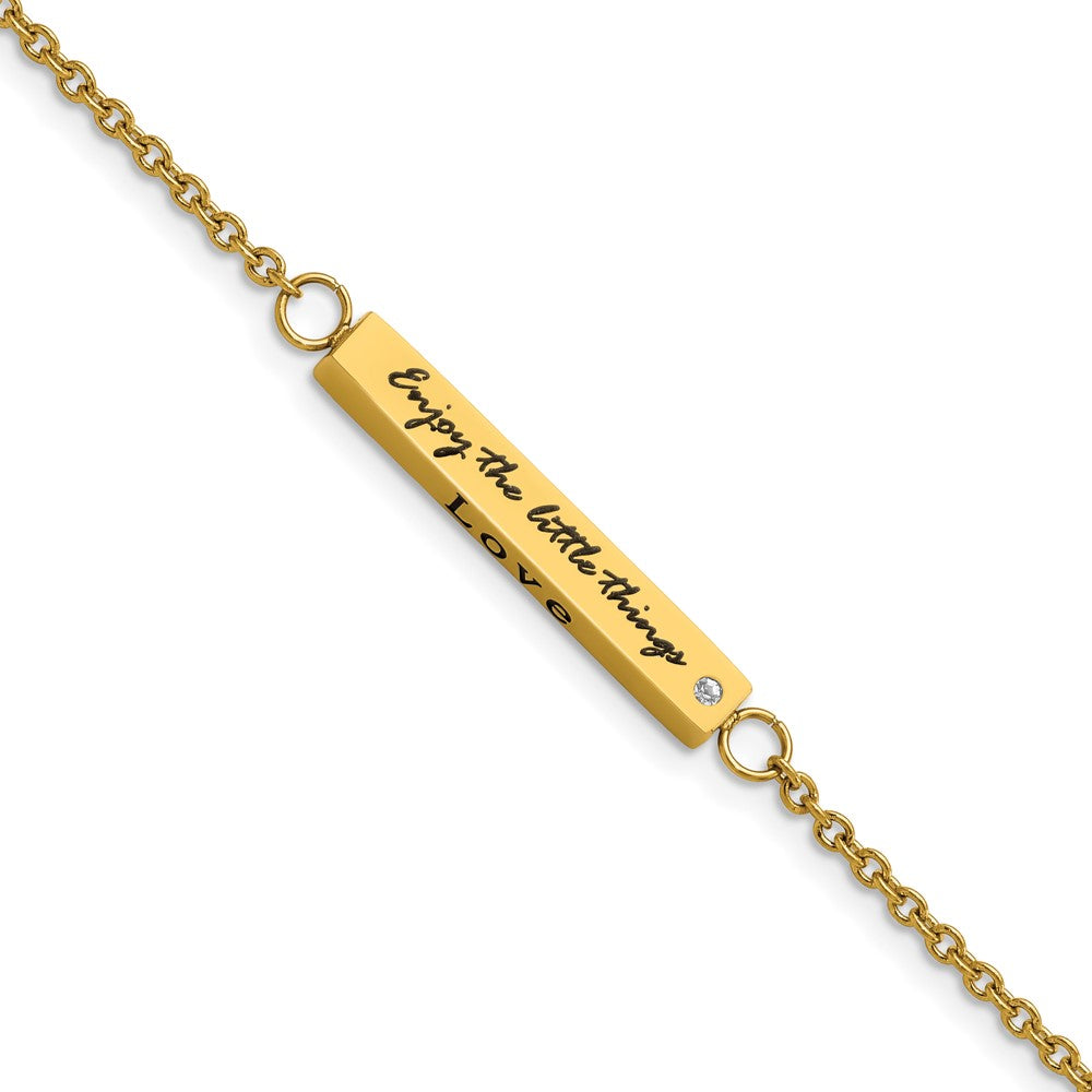 Stainless Steel Polished Yellow IP CZ Enjoy the little w/1.5in ext Bracelet 7 inches
