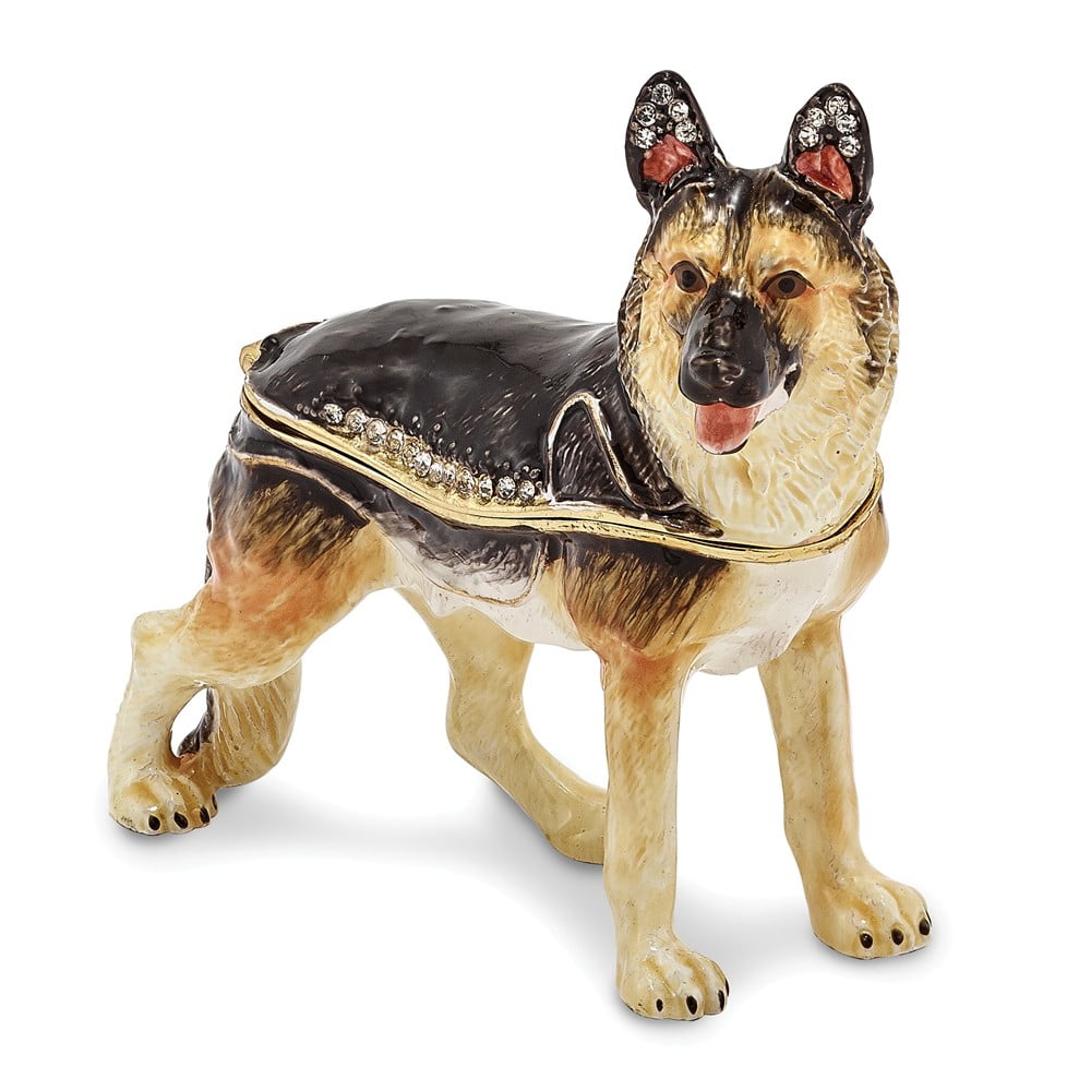 Jere Luxury Giftware Bejeweled ZEUS German Shepherd Pewter and Enamel Trinket Box and Matching Pendant Charm