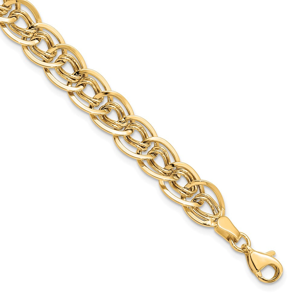 10K Yellow Gold Triple Fancy Link Bracelet 8  inches