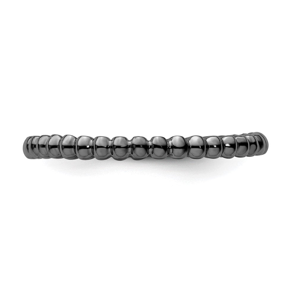Sterling Silver Stackable Expressions Black-plated Beaded Ring Size -6