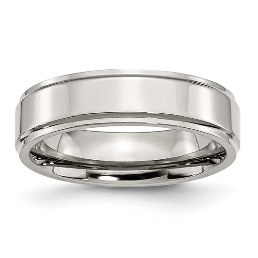 Stainless Steel Polished 6mm Ridged Edge Band Size - 8.5