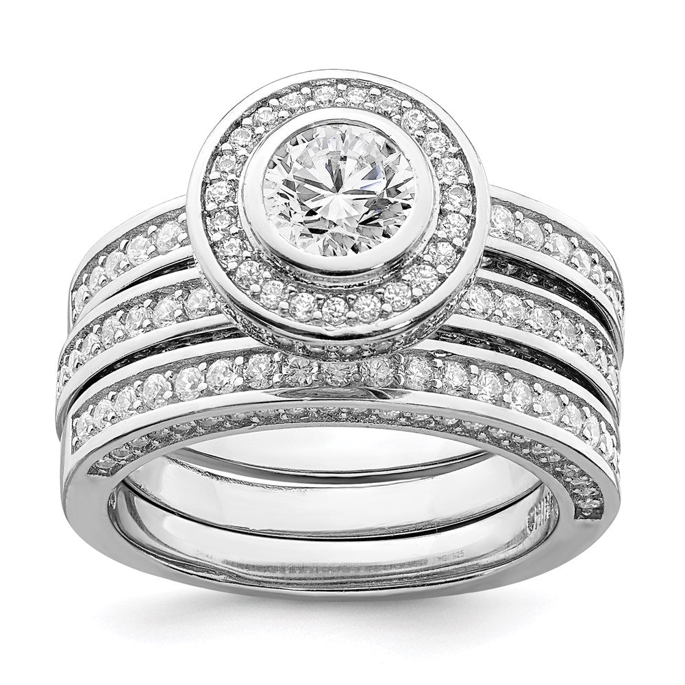 Sterling Silver Rhodium-plated CZ Round Cut 3 Piece Set Ring