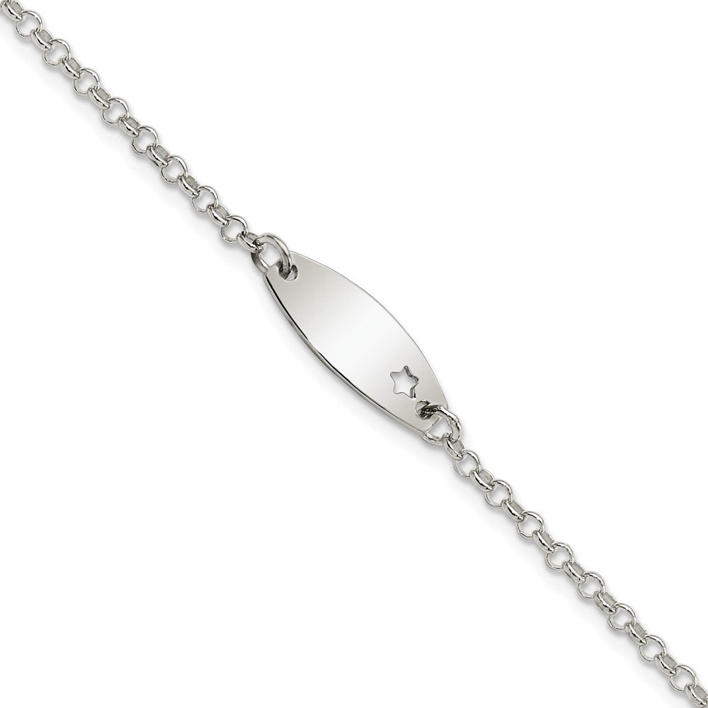 Sterling Silver Childrens Polished ID with Star Bracelet 5.5 inches