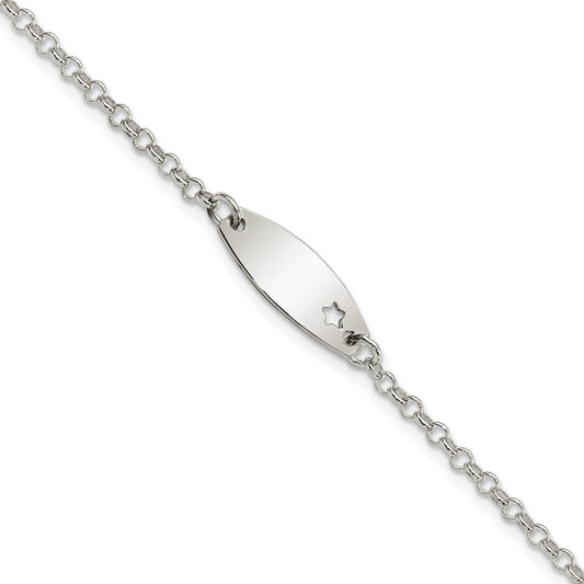 Sterling Silver Childrens Polished ID with Star Bracelet 5.5 inches