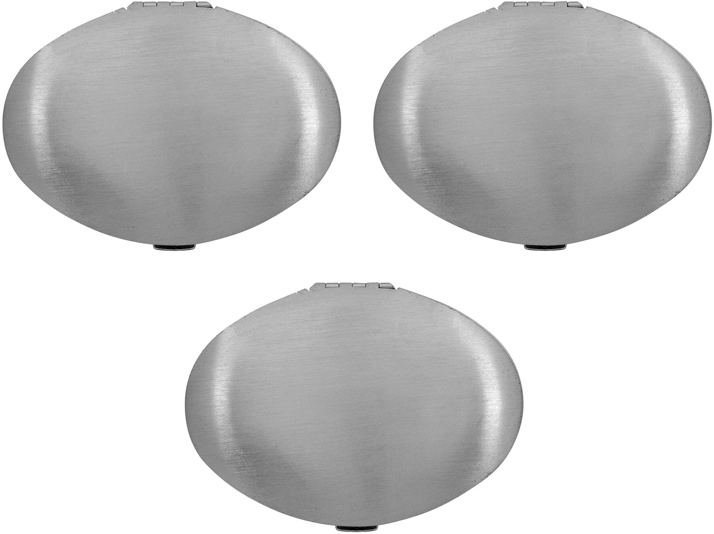 Set of 3 Double Sided Magnifying Compact Mirrors With Brushed Metal Finish (Silver, Oval)
