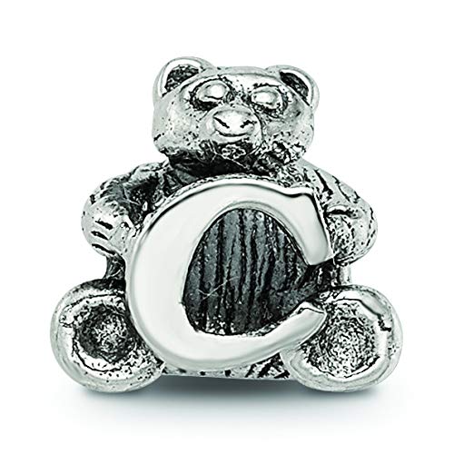 925 Sterling Silver Artisan Oxidized Reflections Letter Name Personalized Monogram Initial C Bead Charm 7.27x7.27mm Wide