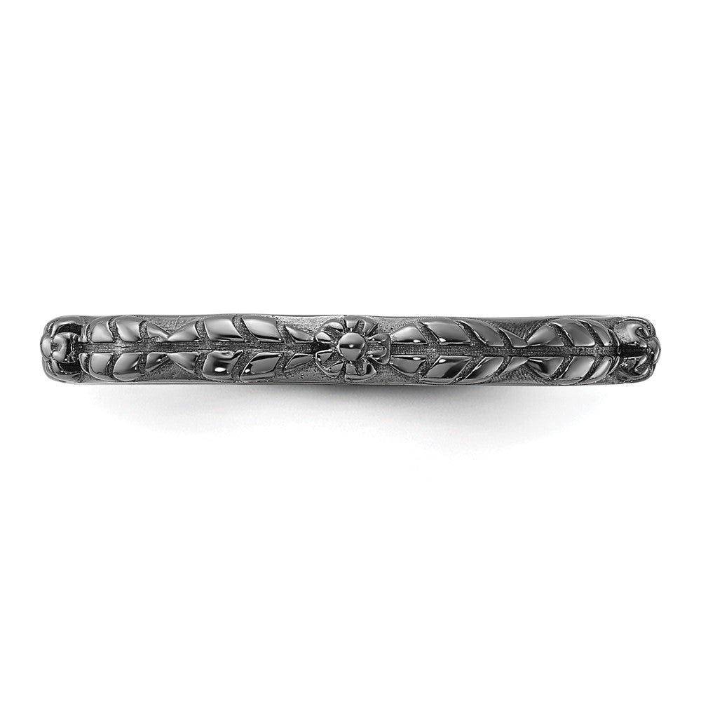 Sterling Silver Stackable Expressions Black Rhodium Textured Flowers Ring