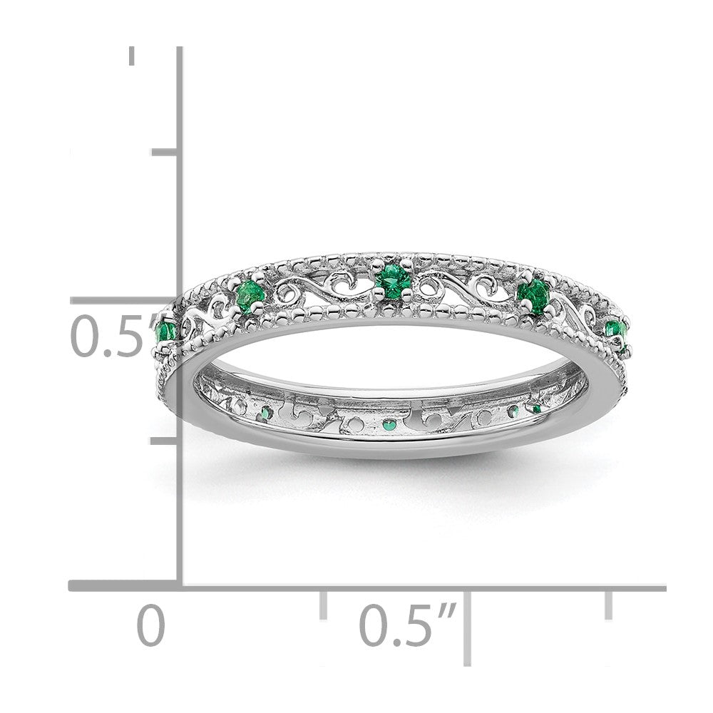 Sterling Silver Stackable Expressions Created Emerald Ring Size -5