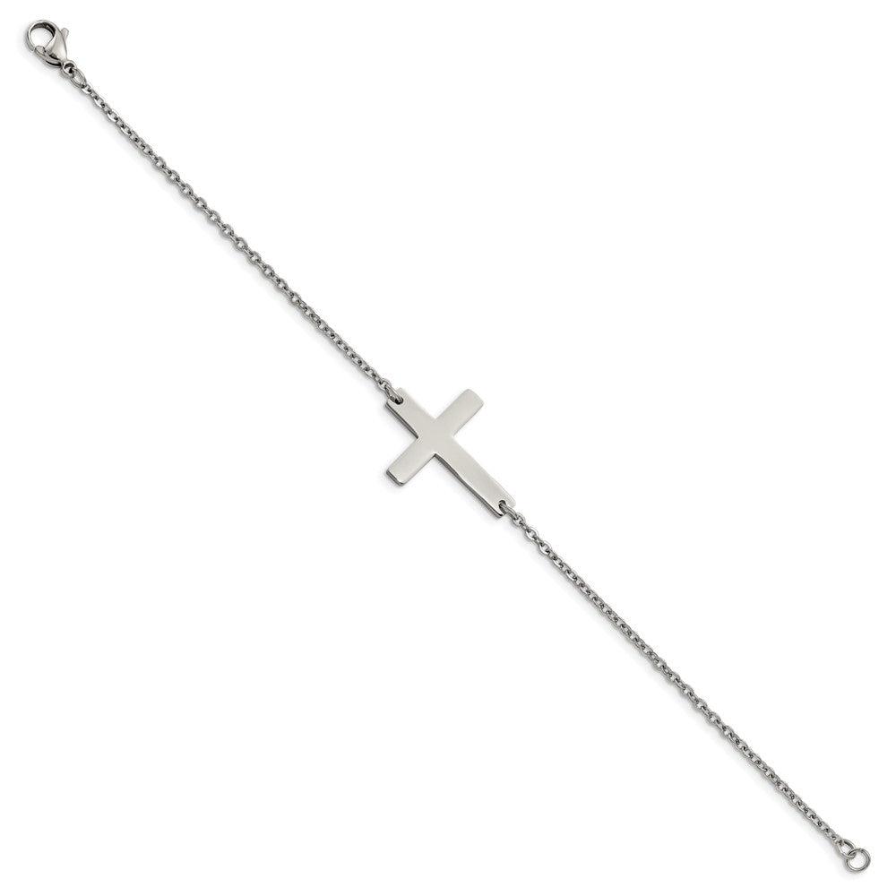Stainless Steel Polished Sideways Cross 7.25in Bracelet 7.25 inches