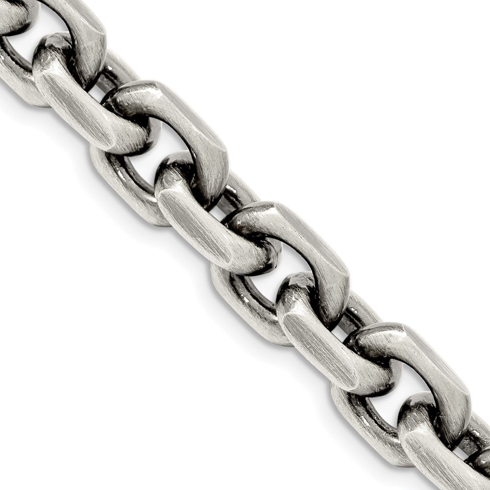 Sterling Silver Antiqued 8.6mm D/C Elongated Open Link Chain 22 Inches