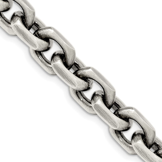 Sterling Silver Antiqued 8.6mm D/C Elongated Open Link Chain 22 Inches