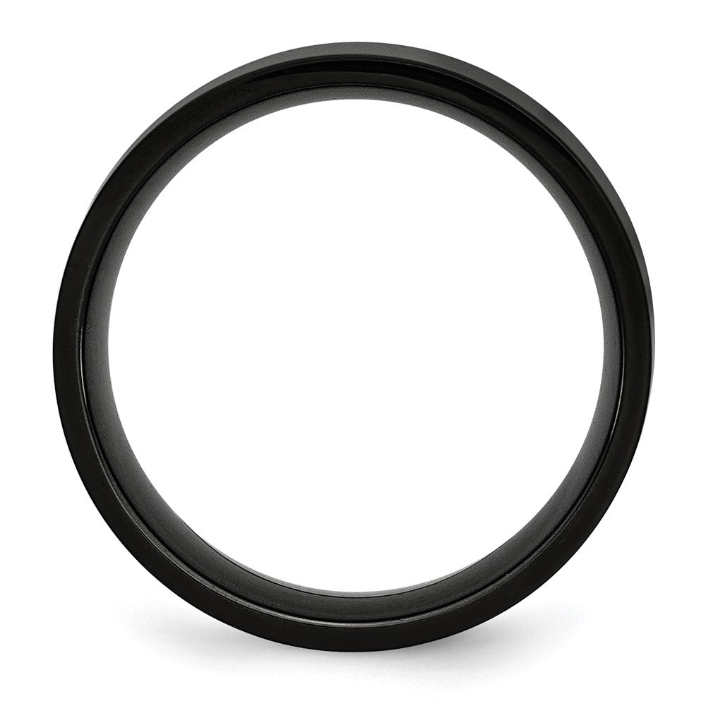 Stainless Steel 8mm Black IP-plated Polished Flat Band Size - 7.5