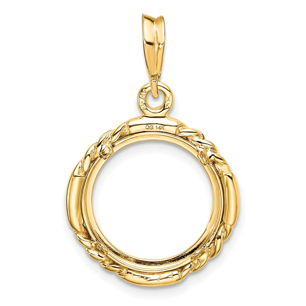 Wideband Distinguished Coin Jewelry 14k Polished Quadruple Twist and Bright 14.0mm Prong Coin Bezel Pendant