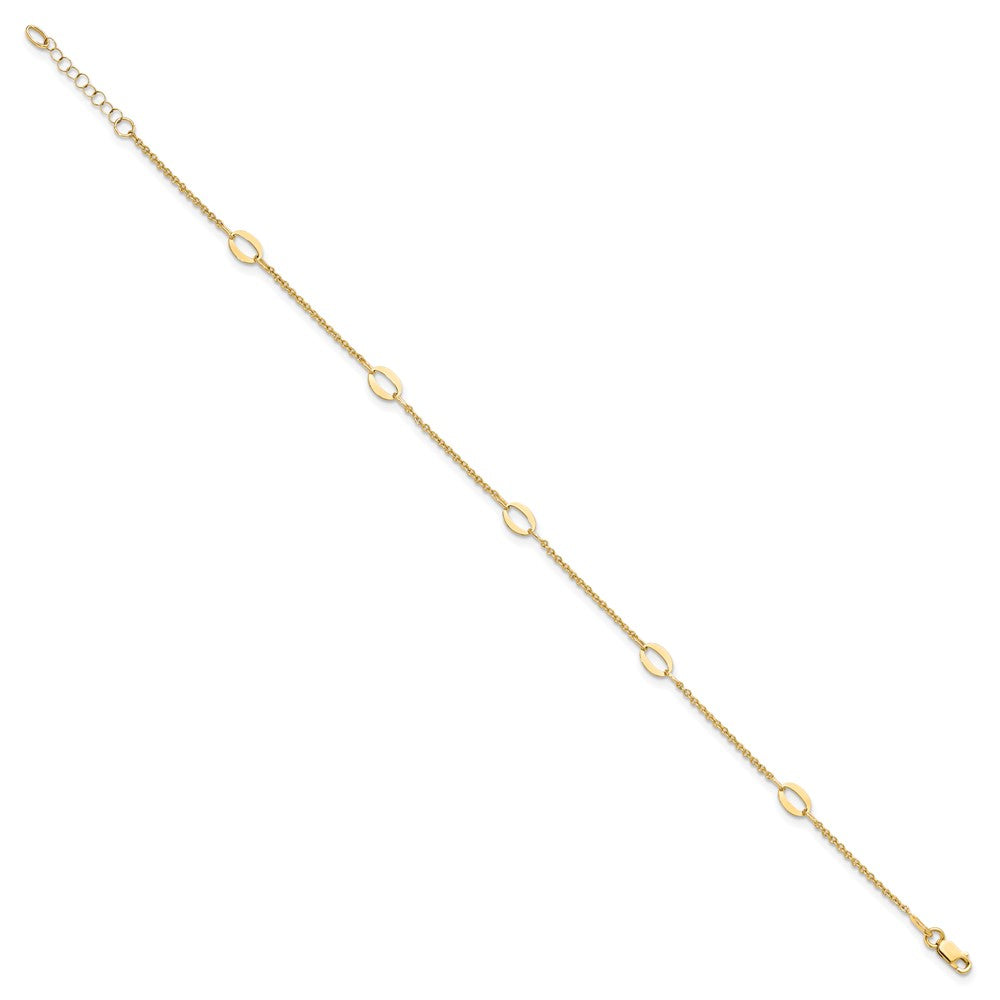 14K Polished Oval Links 9in Plus 1in ext. Anklet