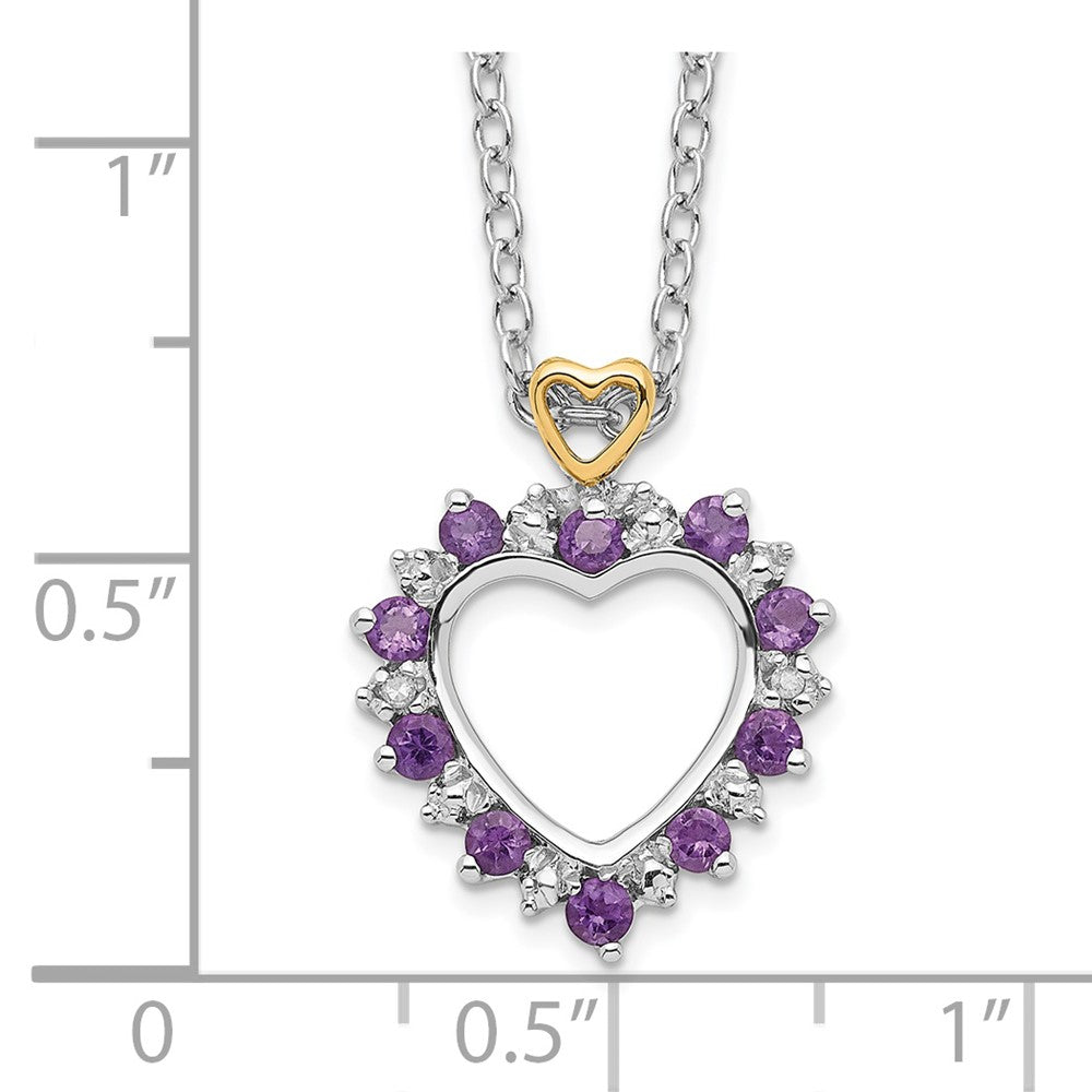 Brilliant Gemstones Sterling Silver with 14K Accent Rhodium-plated Amethyst and Diamond 18 Inch Necklace with 2 Inch Extender 18 Inches