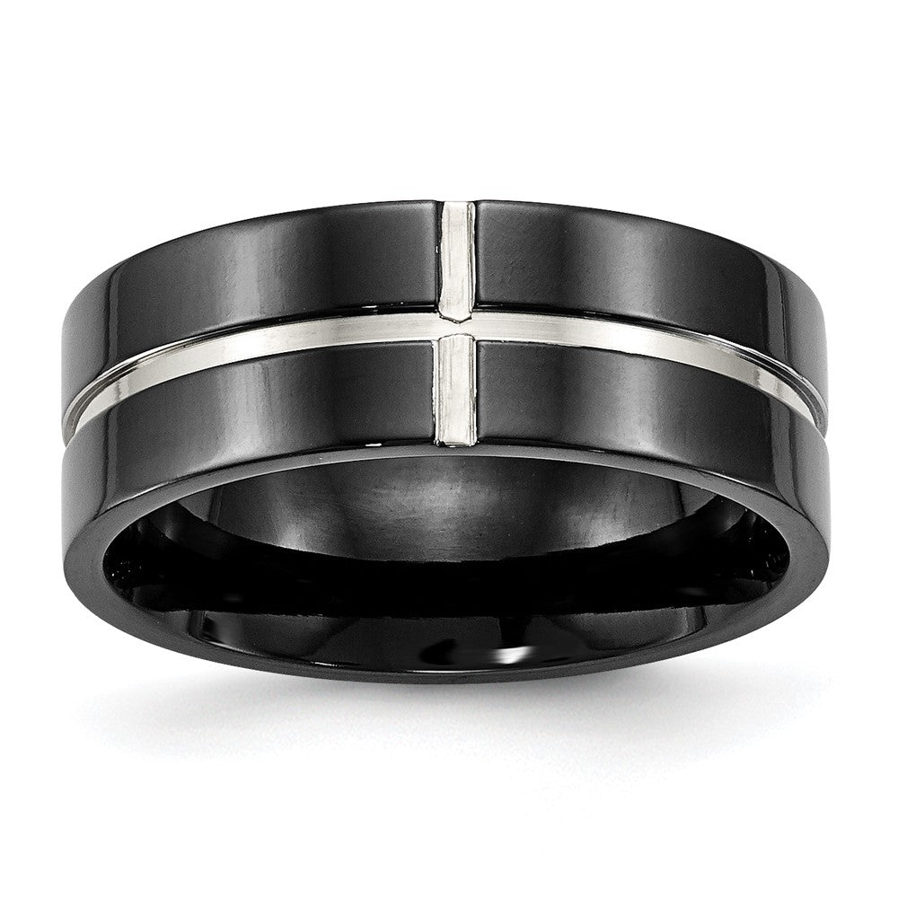 Titanium Polished Black IP-plated 8mm Grooved Comfort Fit Band Size - 11
